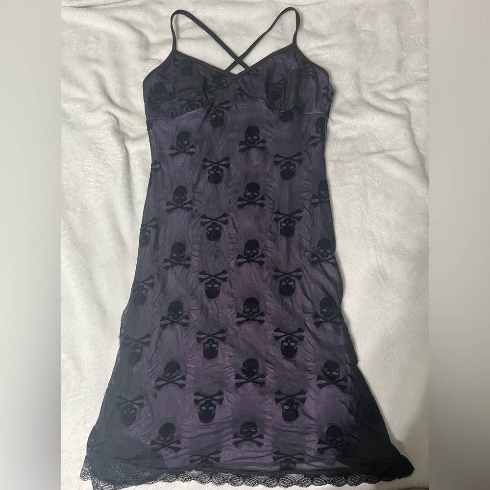 ROMWE | Purple and Black Skull Pattern Dress